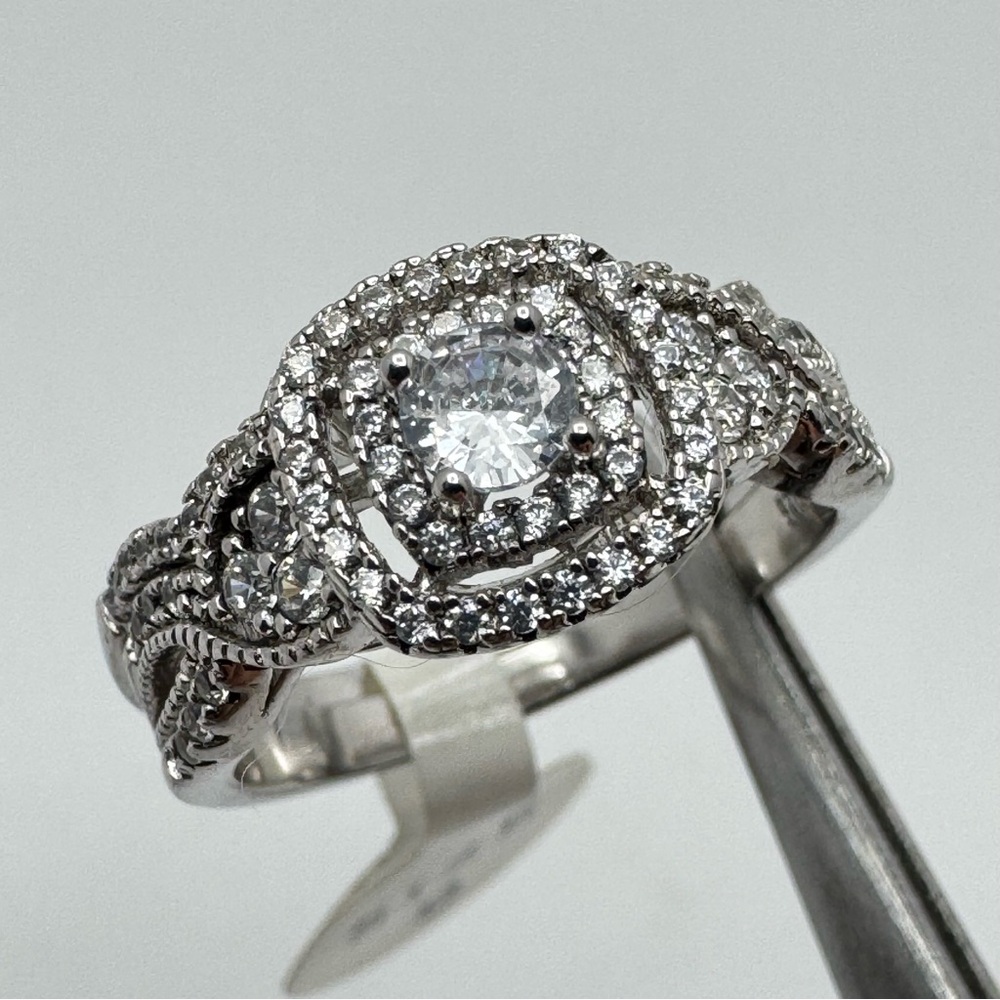 Sterling Silver CZ Double Band Halo Engagement Style Ring Size 9 New